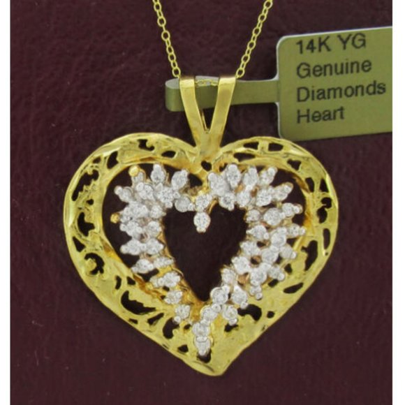 Genuine 1 Ct Diamonds Heart Pendant Necklace 14k Gold - Picture 1 of 3